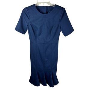 Banana Republic 2 Navy Dress Shift Button Back Ruffle Mermaid Hem Office Work